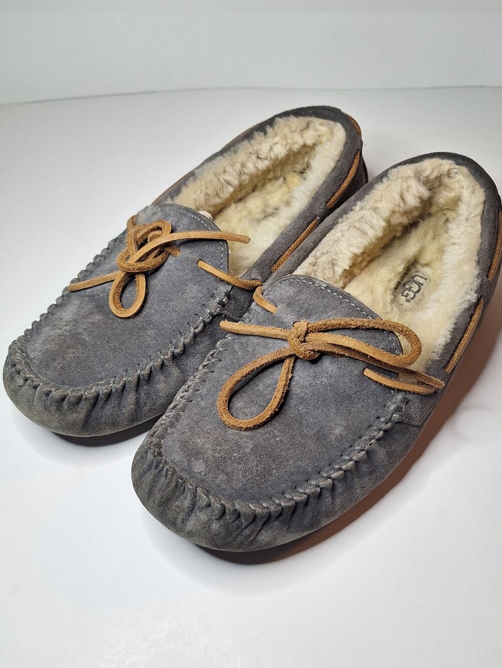 Ugg Dakota Pewter Gray Suede Sheepwool Moccasin Slippers Women’s Size US 7 EU 38